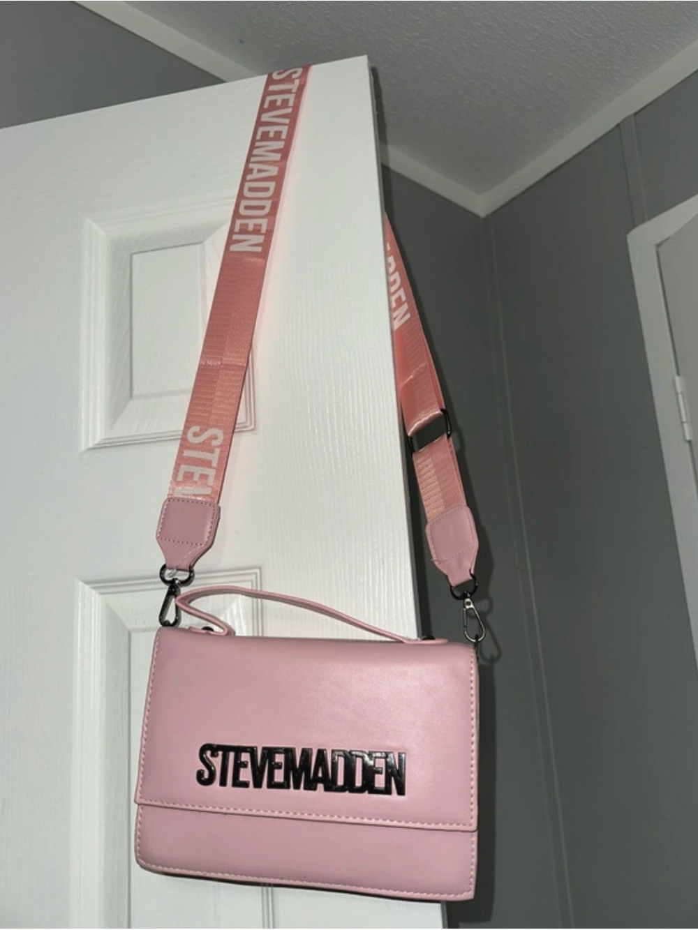 Steve Madden Pink Logo Crossbody Bag with Branded Strap